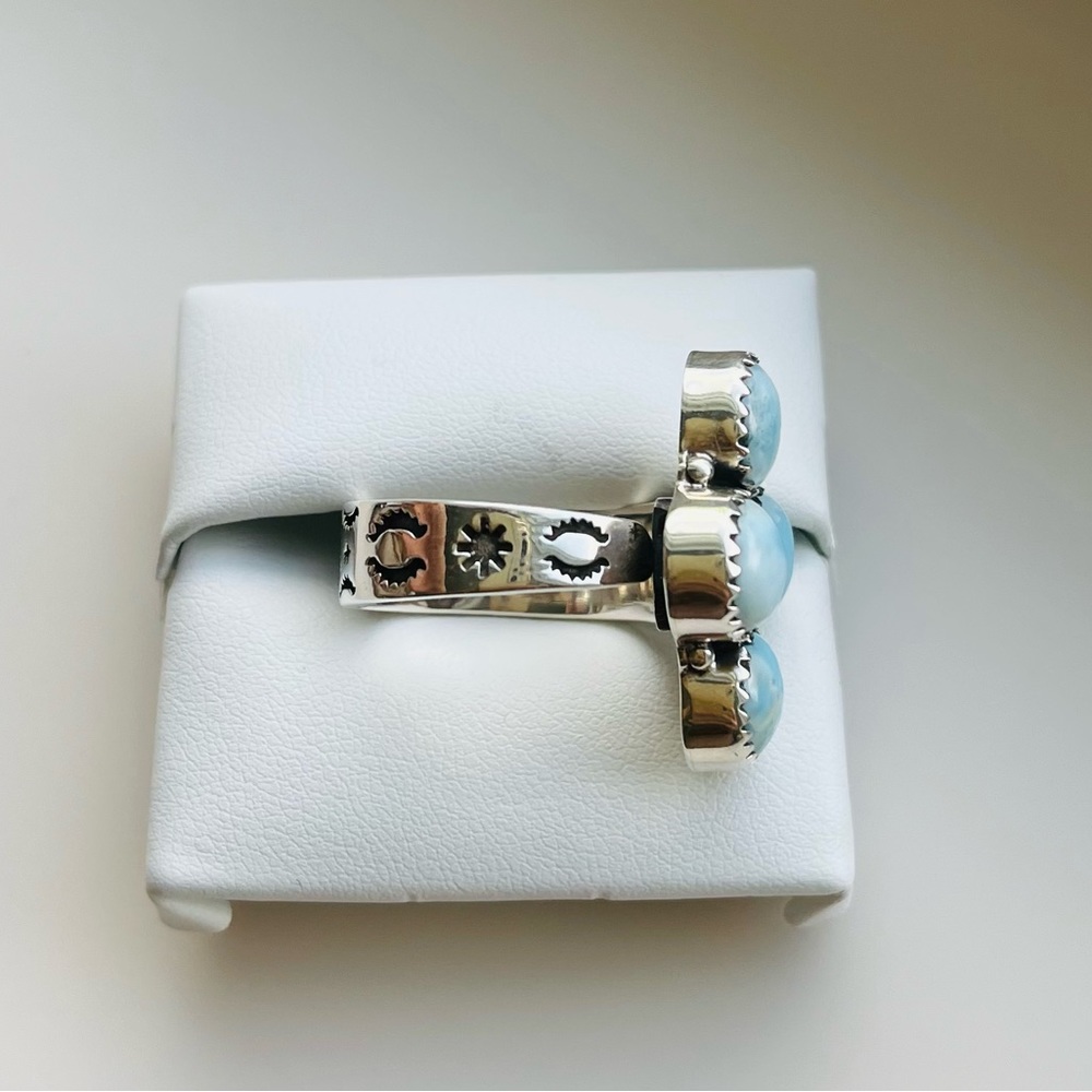 Larimar Adjustable Statement Ring in 925 Sterling Silver - Picture 4 of 9